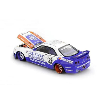 Nissan Skyline GT-R (R33) BFTHR V1 (White/Blue) | Kaido House x Mini GT 1:64 | Diecast
