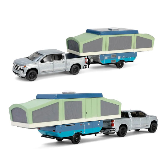 Chevrolet Silverado High Country + Pop-Up Camper (Sterling Gray) | Greenlight 1:64 | Diecast