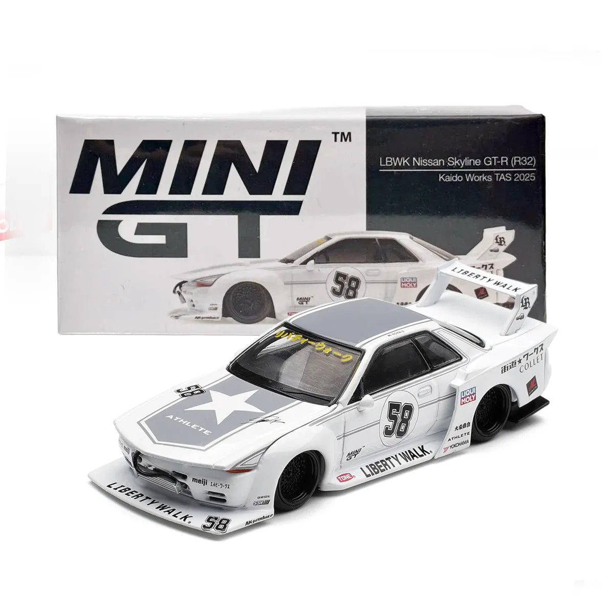 Nissan Skyline GT-R (R32) LB Kaido Works TAS 2025 (White) | Mini GT 1:64 | Diecast