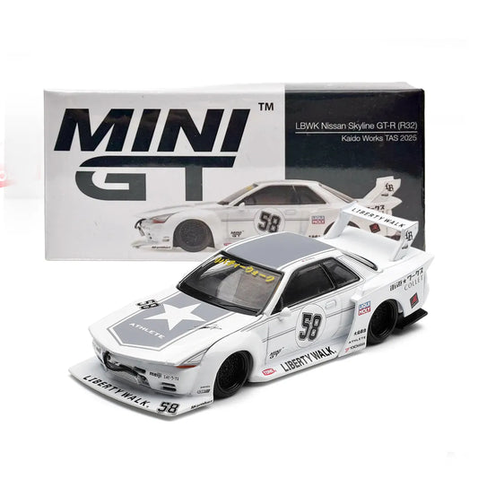 Nissan Skyline GT-R (R32) LB Kaido Works TAS 2025 (White) | Mini GT 1:64 | Diecast