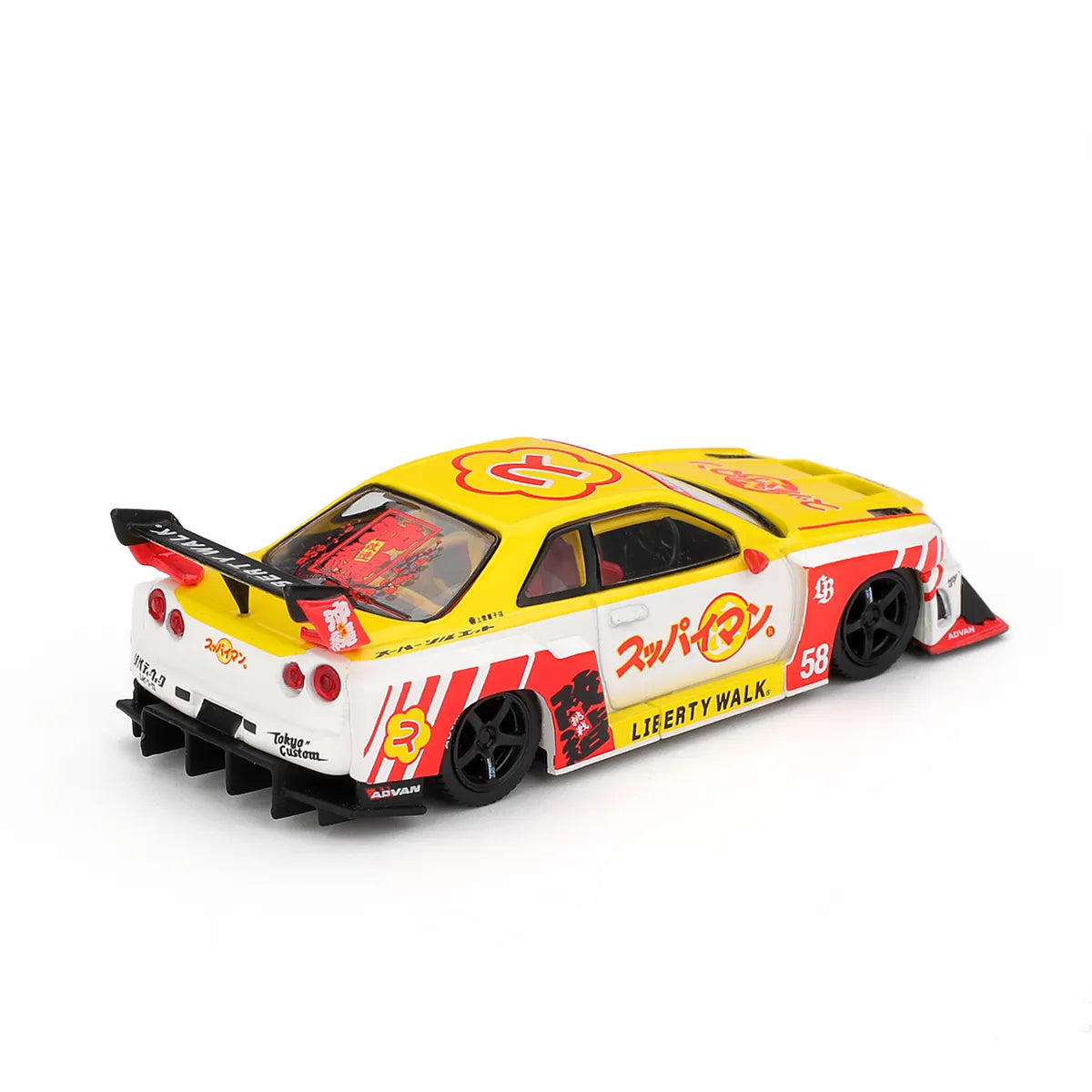 Nissan LB-ER34 Super Silhouette Skyline Suppaiman Okinawa (Yellow/Red) | Mini GT 1:64 | Diecast