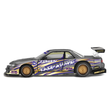 Nissan Silvia S13-R "Kaido Drift V1" GReddy (Gunmetal) | Kaido House x Mini GT 1:64 | Diecast
