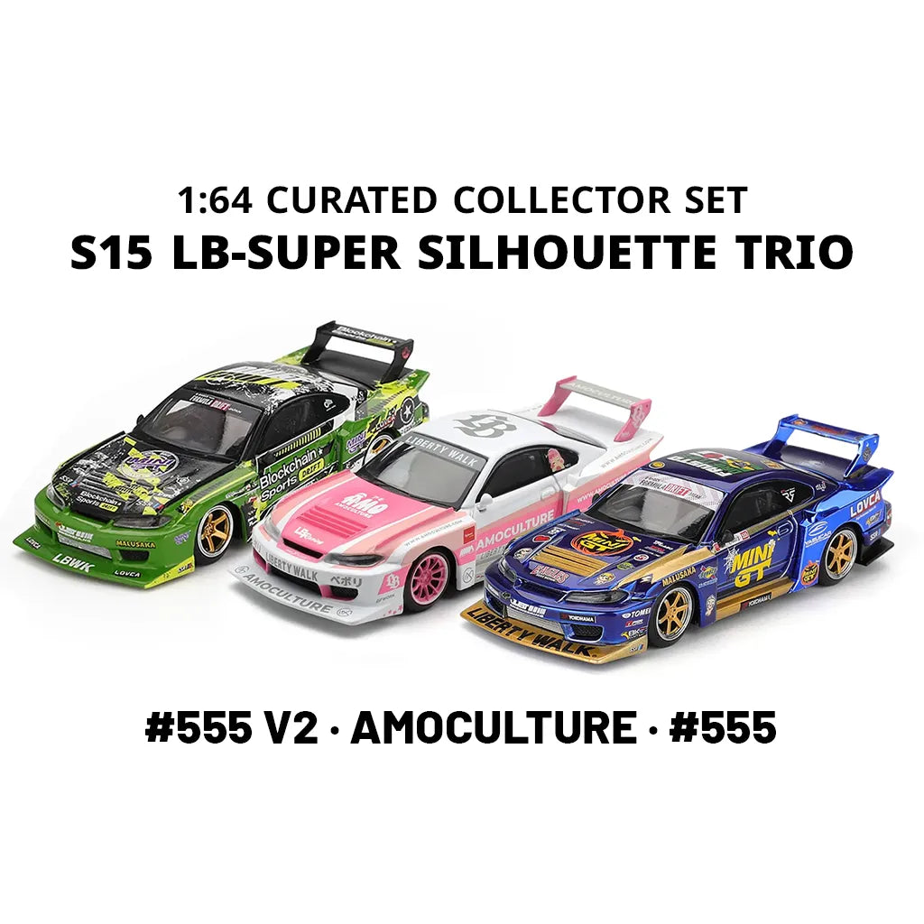 Nissan S15 Silvia LB-Super Silhouette Trio (3-Car Bundle) | Mini GT 1:64 | Diecast
