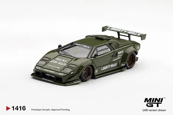 PRE-ORDER MiniGT #1416 LB-Works Lamborghini Countach Olive Green | October, 2026